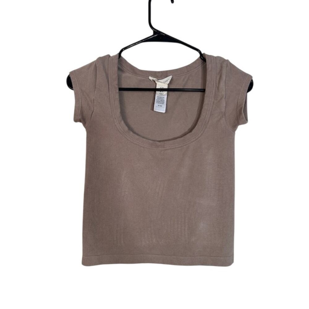 Happily Grey Beige Cap Sleeve Scoop Neck Lightweight Loungewear Top Women Sz M